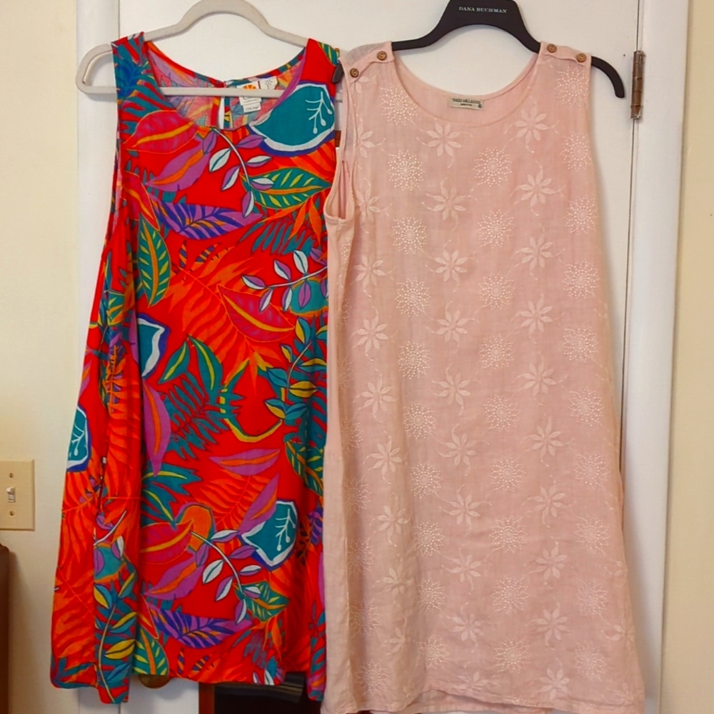 C&C California Vibrant Multicolor A Line Linen Dress And Pale Pink Linen  Dress